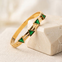 Emerald Green Triangle Anti-Tarnish Gold Plated Bracelet - Geometric Korean Jewelry