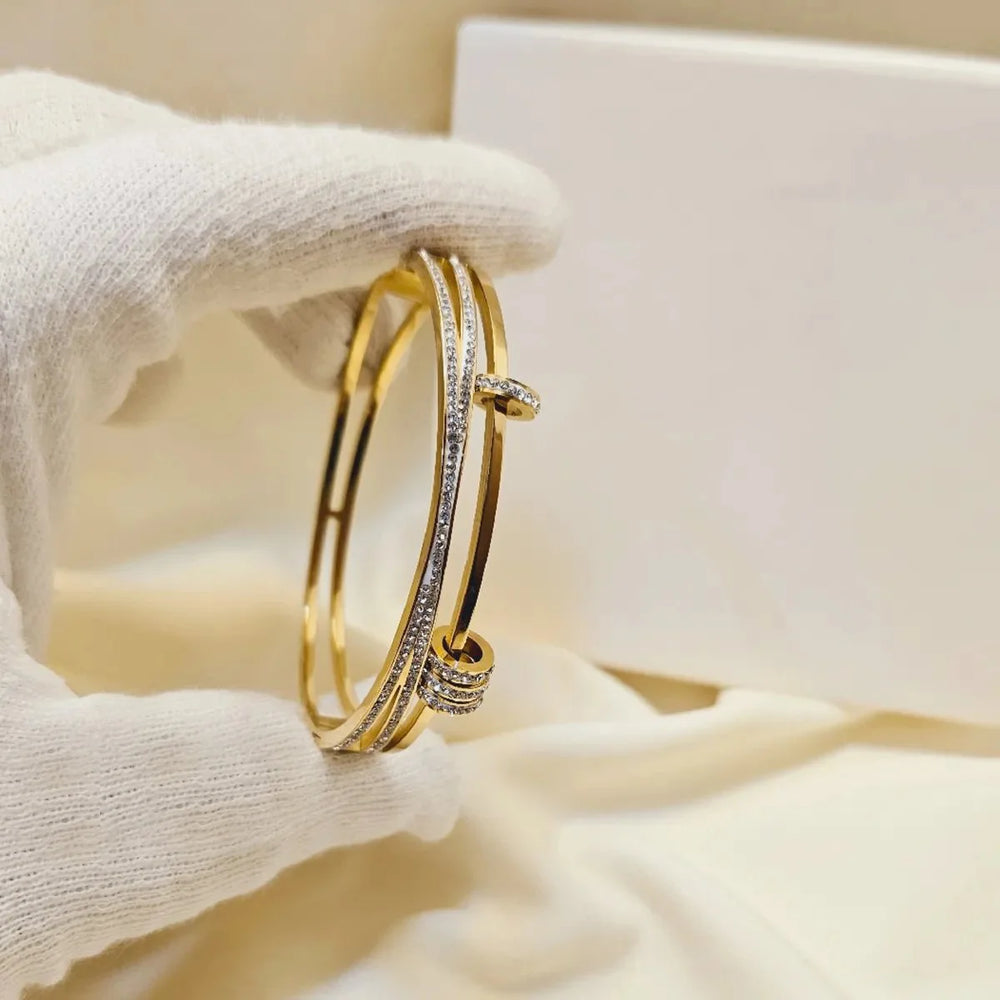Korean Double Row Roller Bangle - Anti-Tarnish Gold Plated Bracelet