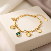 Emerald Heart Charm Anti Tarnish Gold Plated Bracelet for Women