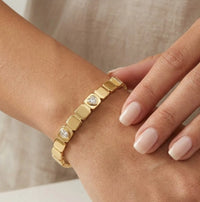 Geometric Square Link Anti-Tarnish Gold-Plated Bracelet with CZ Stones