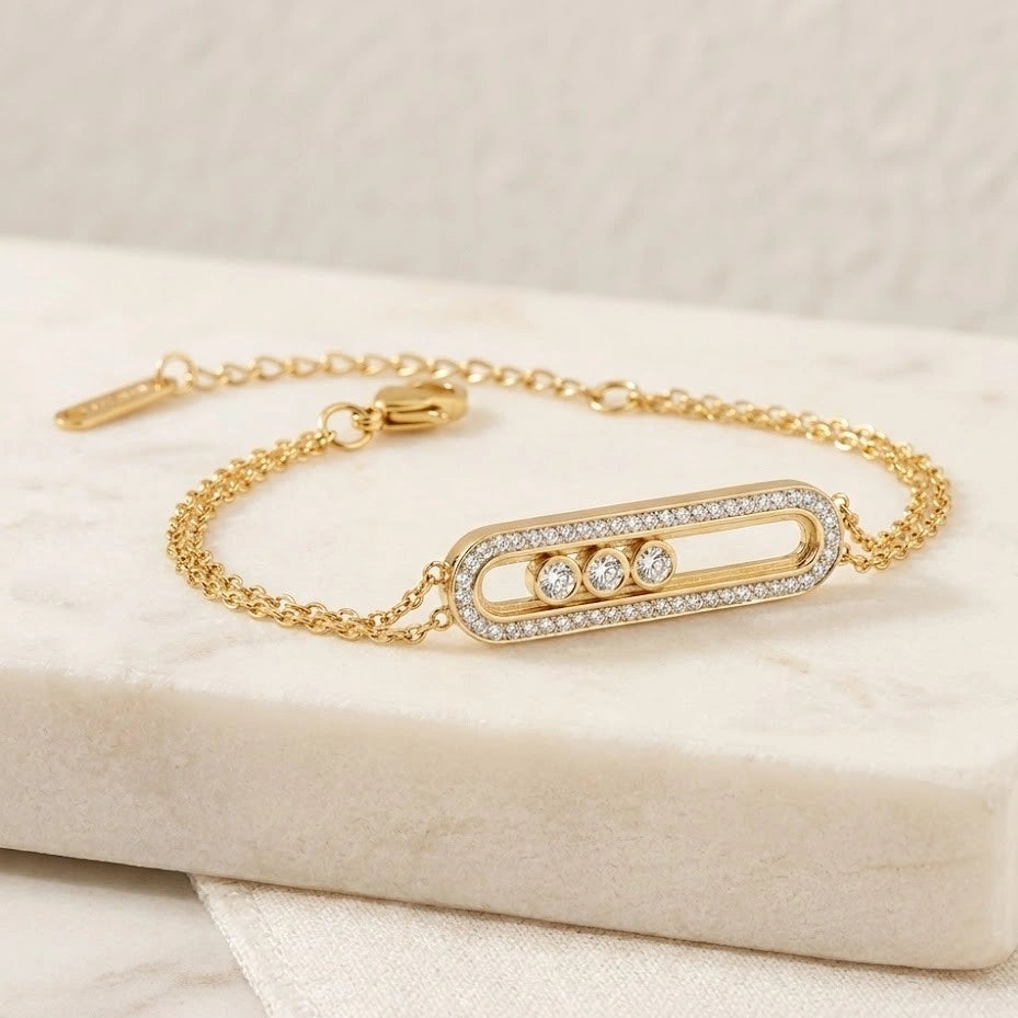 Moving Triple Stone Anti-Tarnish Gold Plated Bracelet