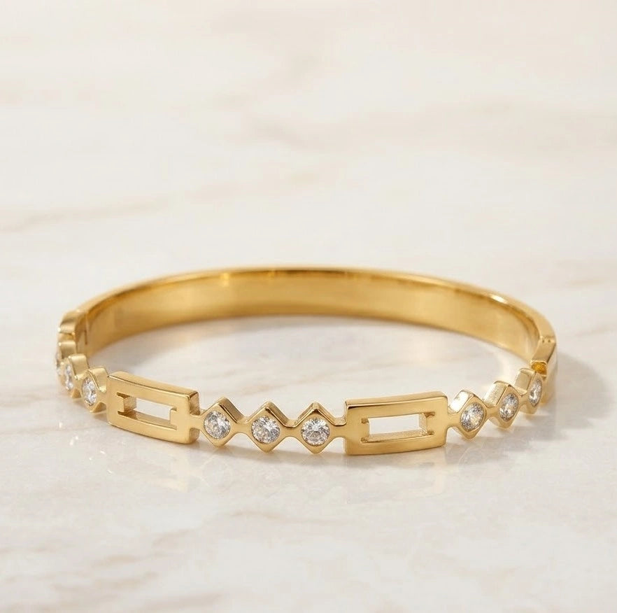 Geometric Cutout CZ Anti-Tarnish Gold Plated Bracelet