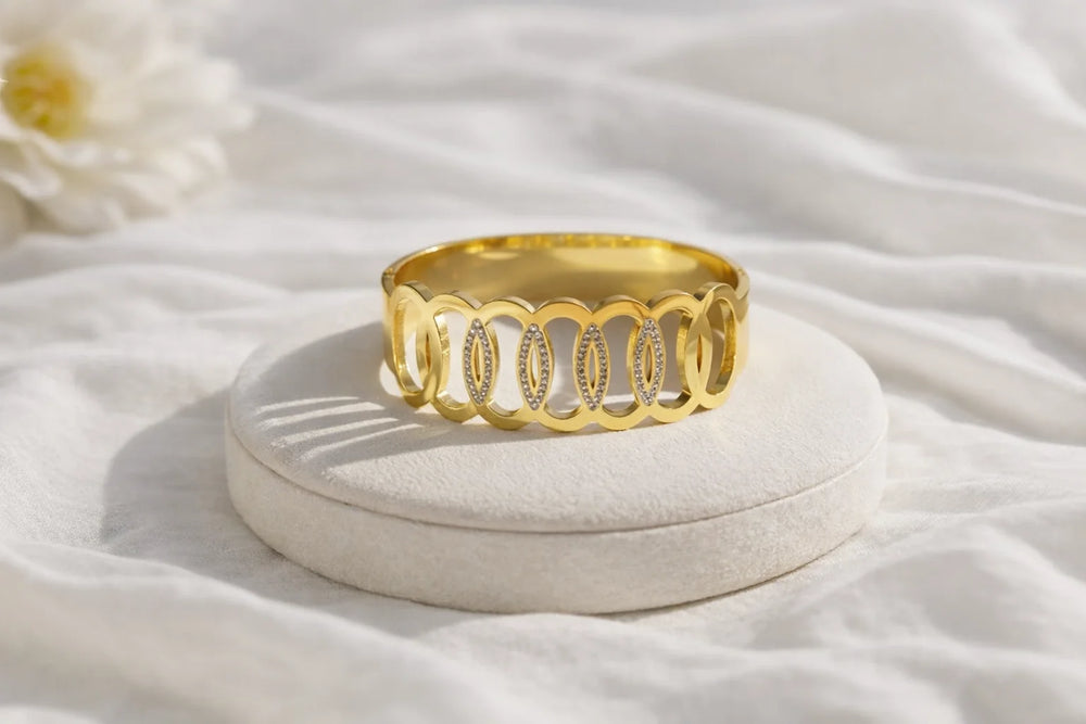 Geometric Oval Link Cuff Bracelet | Anti-Tarnish Gold Plated | Waterproof Korean Jewellery
