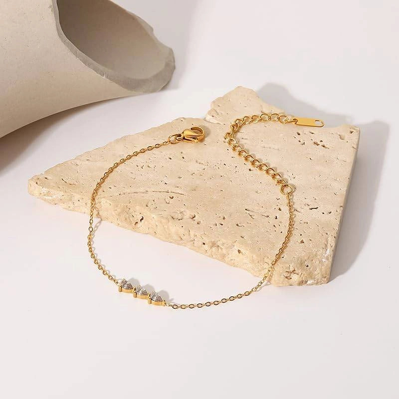 Anti Tarnish Gold Plated Three Stone Minimalist Bracelet