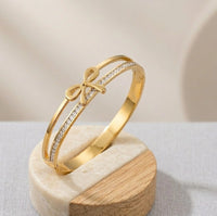 Bow Design Gold Plated Bracelet - Anti Tarnish Double Layer Bangle