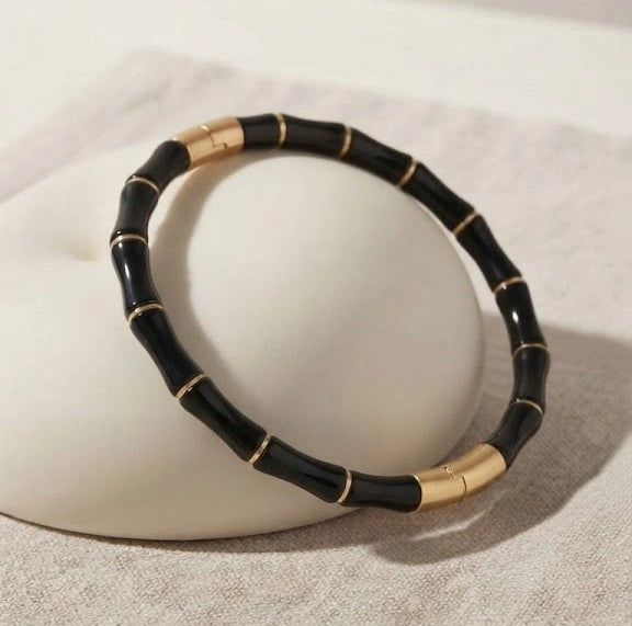 Evil Eye & Black Bamboo Stack - Anti-Tarnish Gold Plated Bracelet Combo
