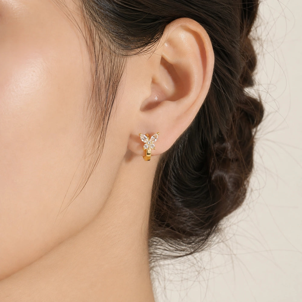 Korean Butterfly Crystal Hoop Earrings | Anti Tarnish Gold Plated Minimalist Jewelry
