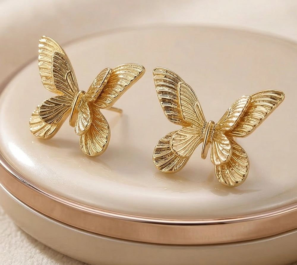 Anti-Tarnish Gold Plated Butterfly Stud Earrings - High Quality Fashion Jewelry