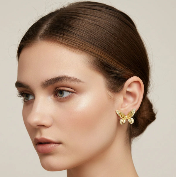 Anti-Tarnish Gold Plated Butterfly Stud Earrings - High Quality Fashion Jewelry