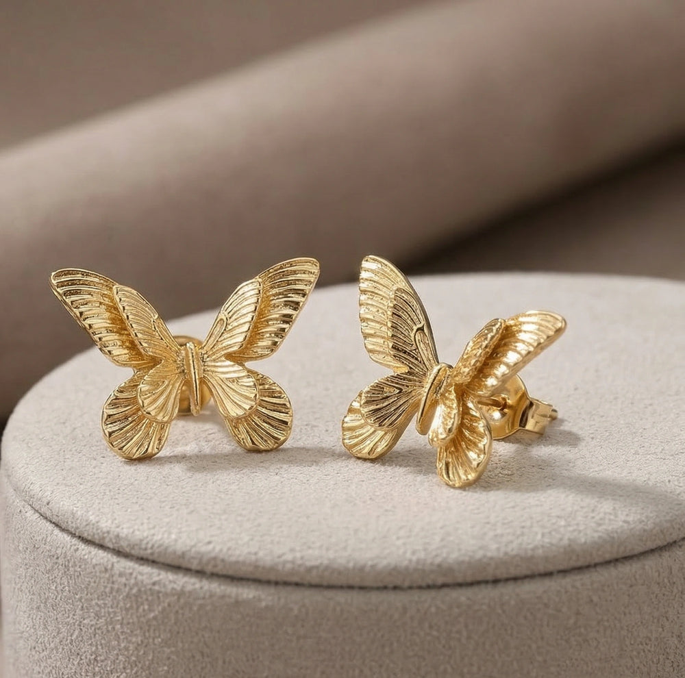 Anti-Tarnish Gold Plated Butterfly Stud Earrings - High Quality Fashion Jewelry