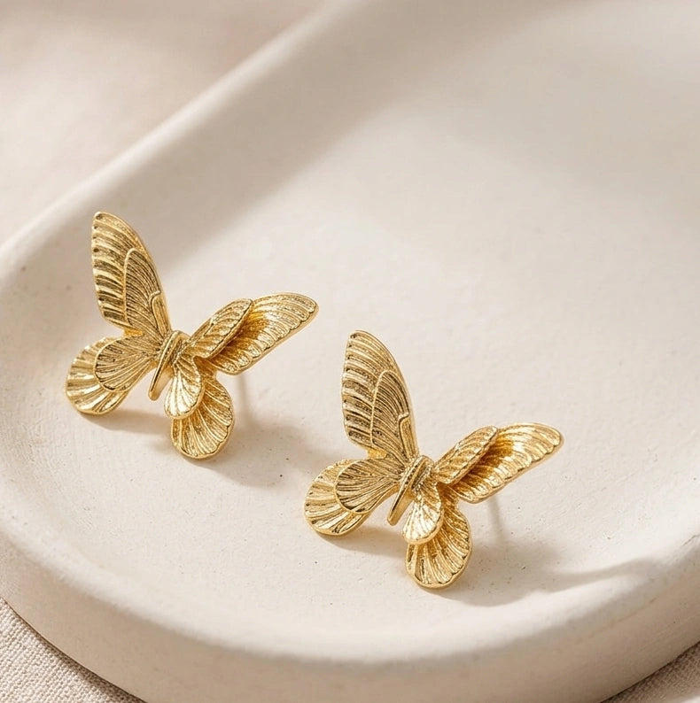 Anti-Tarnish Gold Plated Butterfly Stud Earrings - High Quality Fashion Jewelry