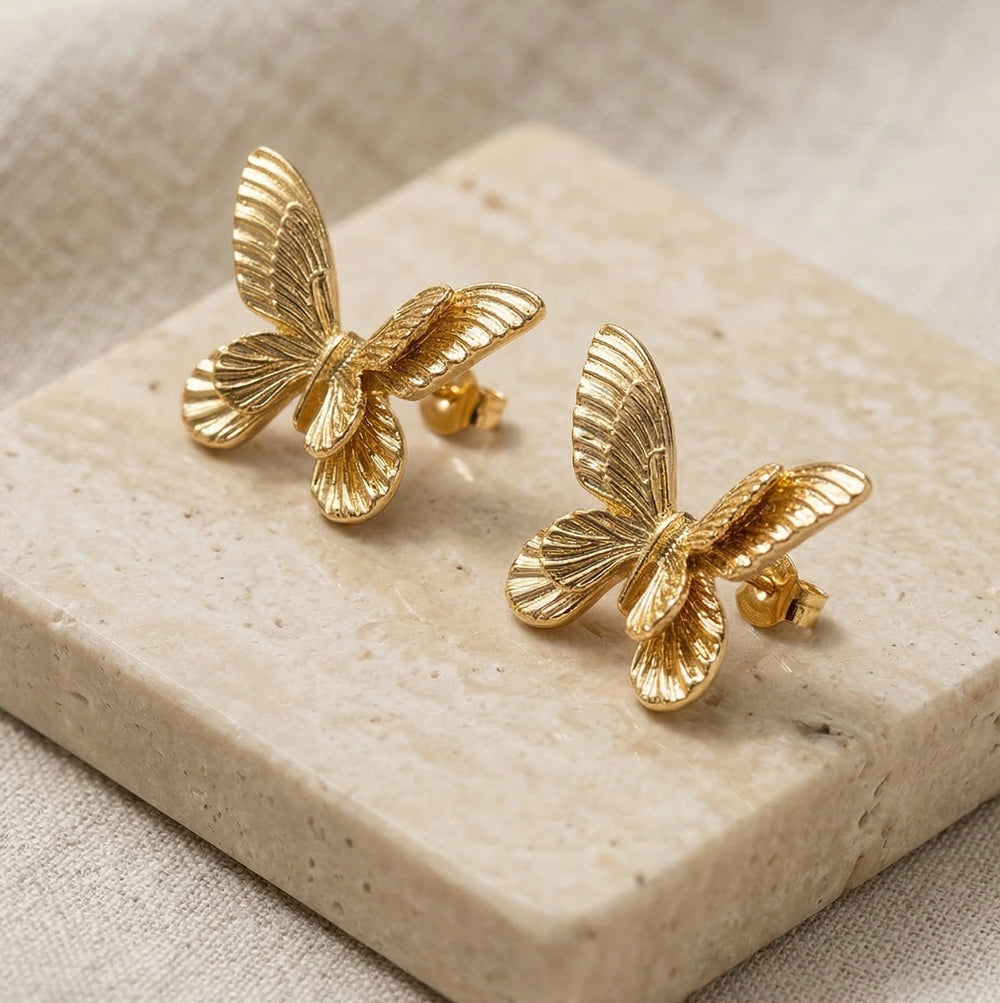 Anti-Tarnish Gold Plated Butterfly Stud Earrings - High Quality Fashion Jewelry