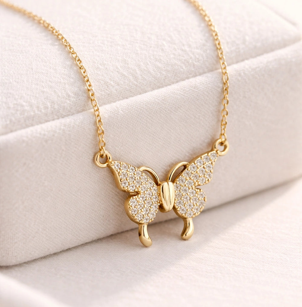 Sparkling Butterfly Necklace - Anti-Tarnish Gold Plated for Women