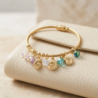 Ocean Shell Anti Tarnish Gold Plated Charm Bracelet for Women | Korean Style Crystal Bangle