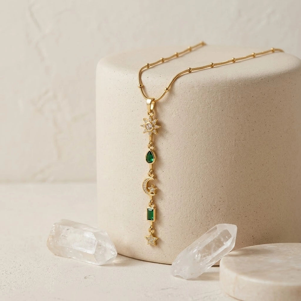 Celestial Sun Moon & Star Drop Necklace | Anti-Tarnish Gold Plated