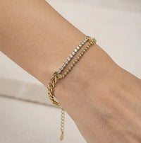 Dual Layer Crystal Cuban Link Gold-Plated Bracelet - Anti Tarnish