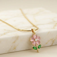Pink Flower Pendant Necklace - Anti-Tarnish Gold Plated | Moncheri Jewels