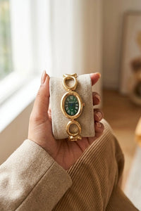 Emerald Vintage Style Anti-Tarnish Gold Plated Watch | Moncheri Jewels