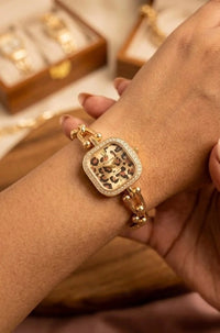 Trendy Leopard Print Dial Anti-Tarnish Gold Plated Chain Watch