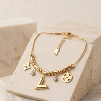 Anti-Tarnish Gold-Plated V-Charm Beaded Bracelet for Women