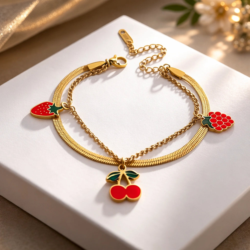 Korean Style Fruit Charm Double Layer Bracelet - Anti Tarnish