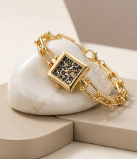 Leopard Print Square Dial Chain Watch - Anti-Tarnish Gold Plated
