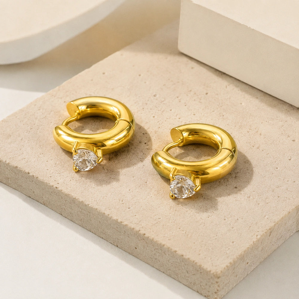 Anti-Tarnish Gold-Plated Chunky Heart Hoop Earrings