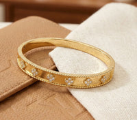 Anti-Tarnish Gold Plated Clover Bangle Bracelet - Korean Style Waterproof Jewellery