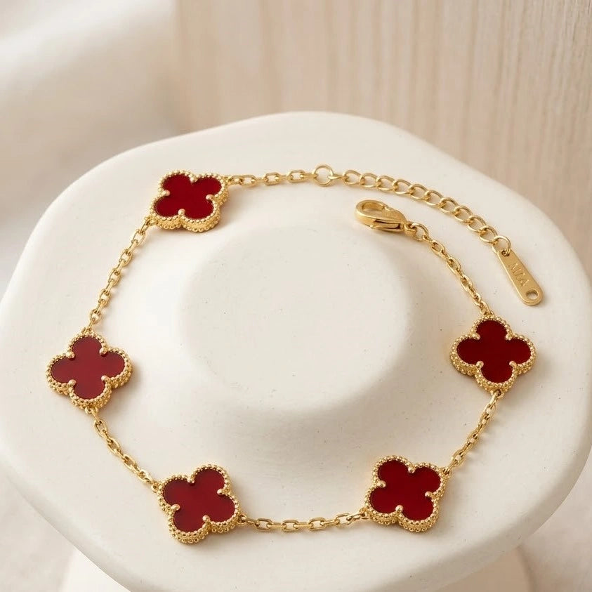 Premium Red Clover Anti-Tarnish Gold Plated Bracelet | Minimalist Layering Jewelry