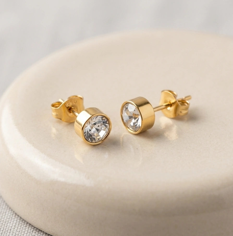 Anti-Tarnish Gold Plated Crystal Stud Earrings - Minimalist Everyday Wear