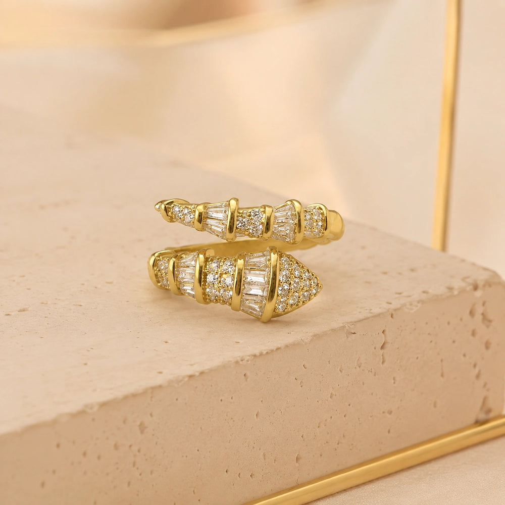 Anti-Tarnish Gold Plated Crystal Wrap Ring - Statement Bypass Design