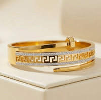 Greek Key Nail Wrap Cuff - Anti Tarnish Gold Plated Bracelet