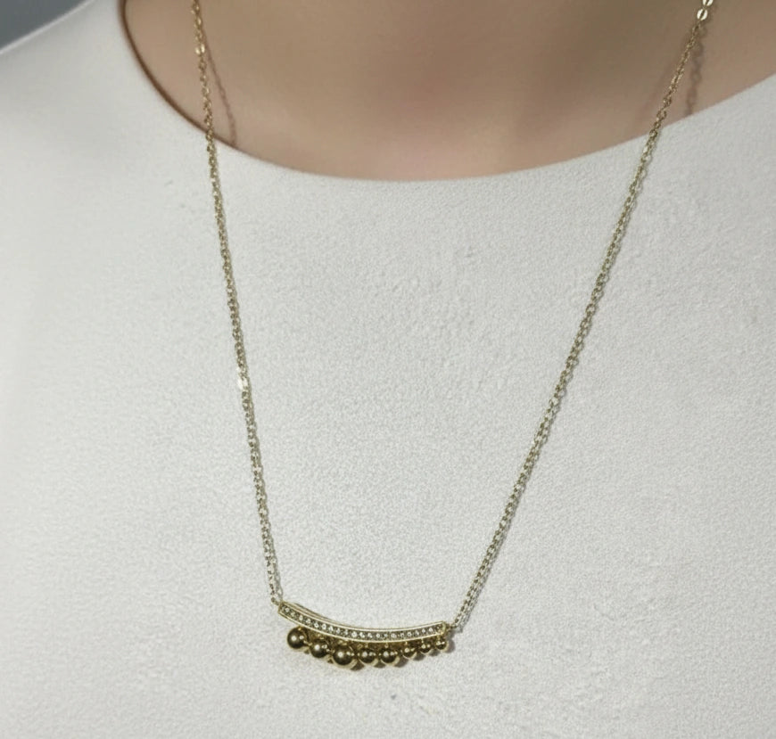 Anti-Tarnish Gold-Plated Curved Bar Beaded Necklace | Minimalist Everyday Jewelry