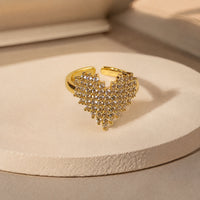 Anti-Tarnish Gold Plated CZ Heart Ring | Adjustable Statement Jewelry for Women