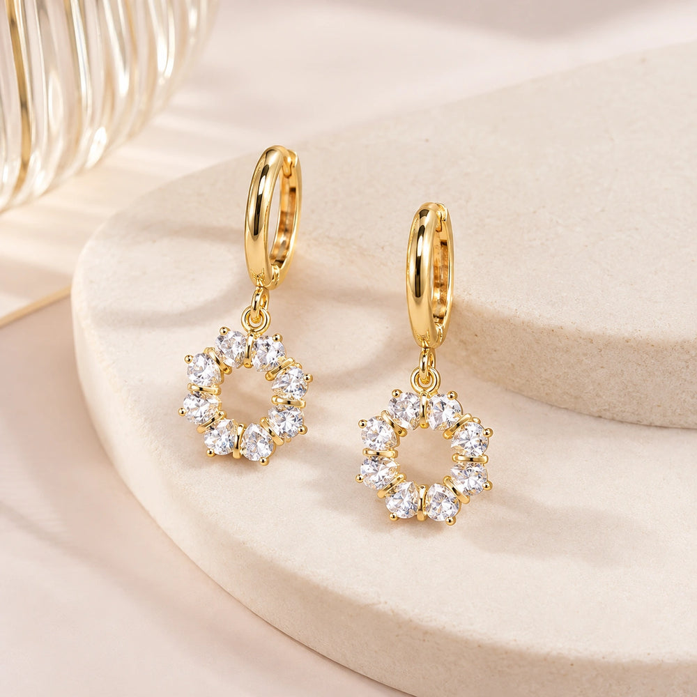 Korean Crystal Circle Drop Earrings | Anti-Tarnish Gold Plated Minimalist Dangle
