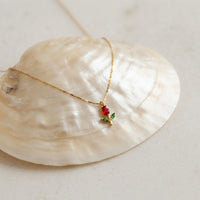 Dainty Red Rose Pendant Necklace - Anti Tarnish Gold Plated