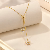 Dainty Floral Lariat Y-Necklace - Anti-Tarnish Gold Plated