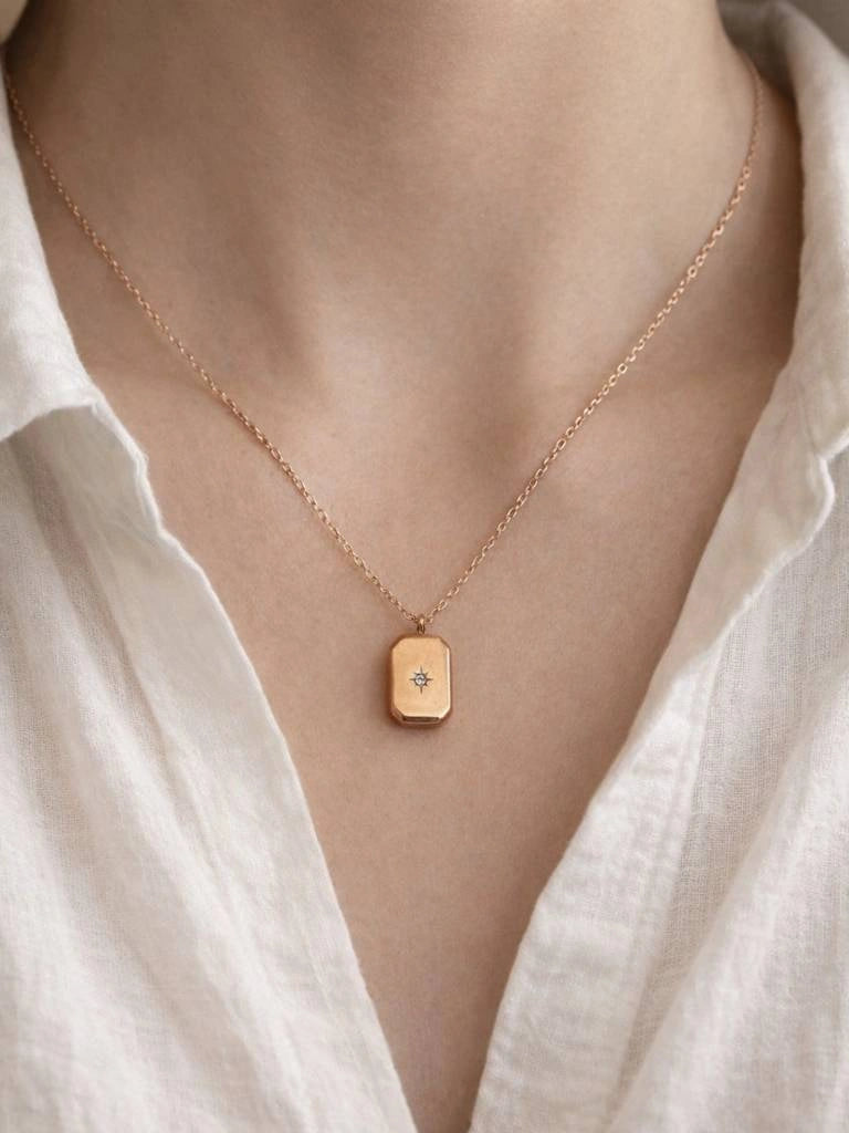 Minimalist Rectangular Starburst Necklace | Anti-Tarnish Gold Plated