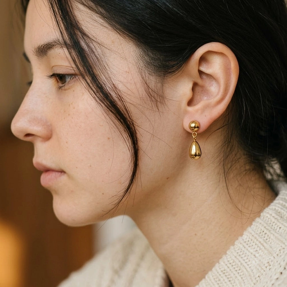 Minimalist Teardrop Dangle Earrings - Anti Tarnish Gold Plated