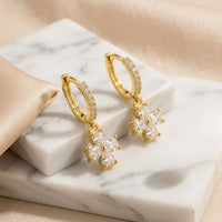 Crystal Flower Dangle Earrings - Anti Tarnish Gold Plated