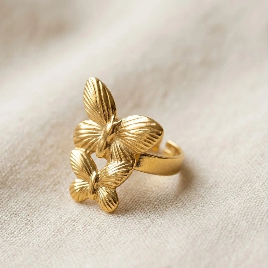 Double Butterfly Ring - Anti Tarnish Gold Plated