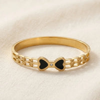 Black Enamel Bow Cuff Bracelet - Anti-Tarnish Gold Plated Bangle for Women