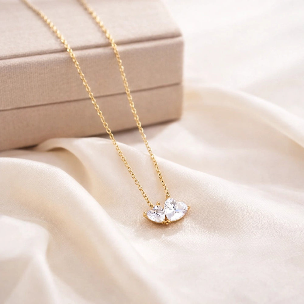 Anti-Tarnish Gold Plated Double Heart Pendant Necklace