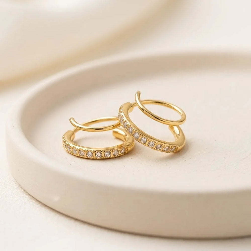 Double Hoop Zircon Earrings - Anti Tarnish Gold Plated