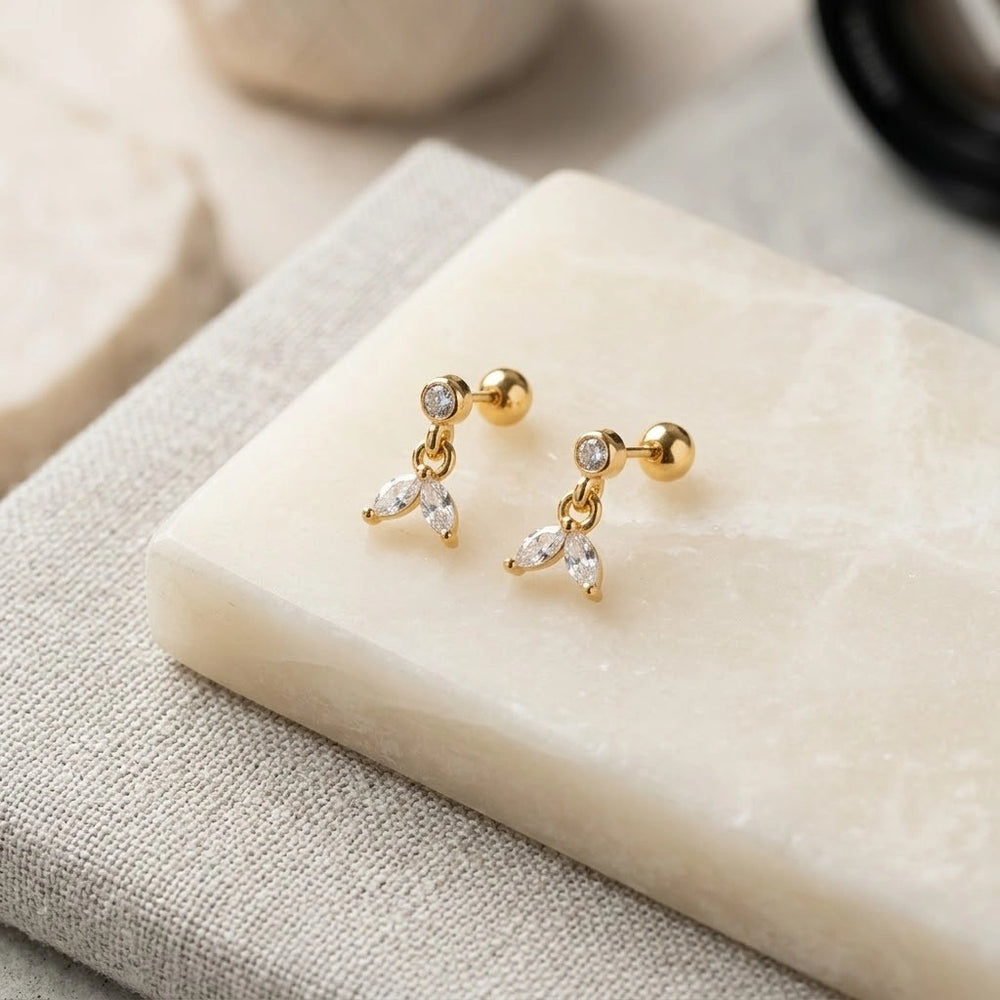 Crystal Petal Drop Earrings | Anti-Tarnish Gold Plated Minimalist Dangle