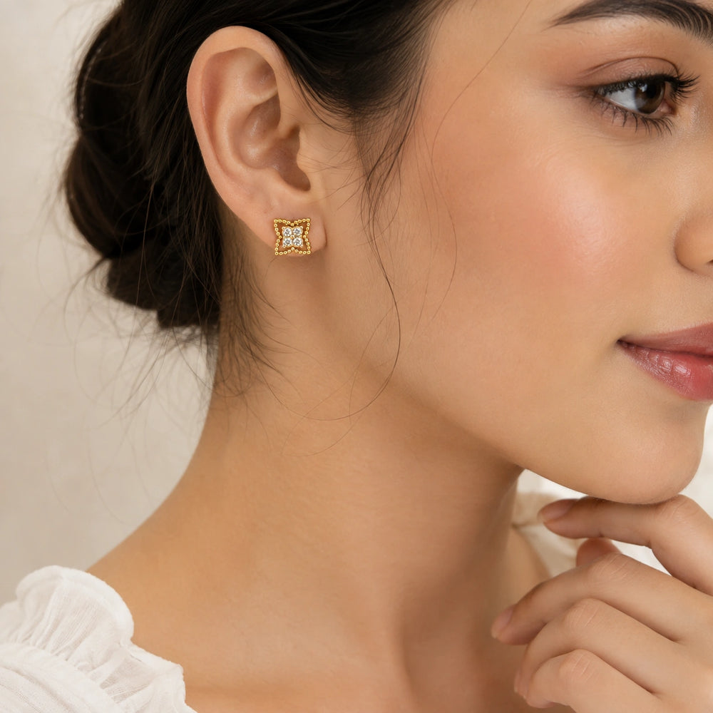 Vintage Crystal Square Studs | Anti-Tarnish Gold Plated Earrings