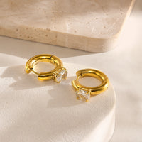 Solitaire Stone Hoop Earrings - Anti Tarnish Gold Plated