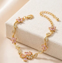 Floral Vine Pink Crystal Bracelet | Anti-Tarnish Gold Plated