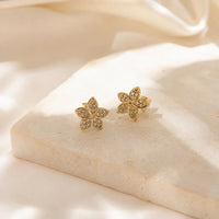 Crystal Blossom Floral Stud Earrings - Anti-Tarnish Gold-Plated