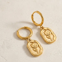 Vintage Floral Embossed Hoop Earrings - Anti-Tarnish Gold Plated